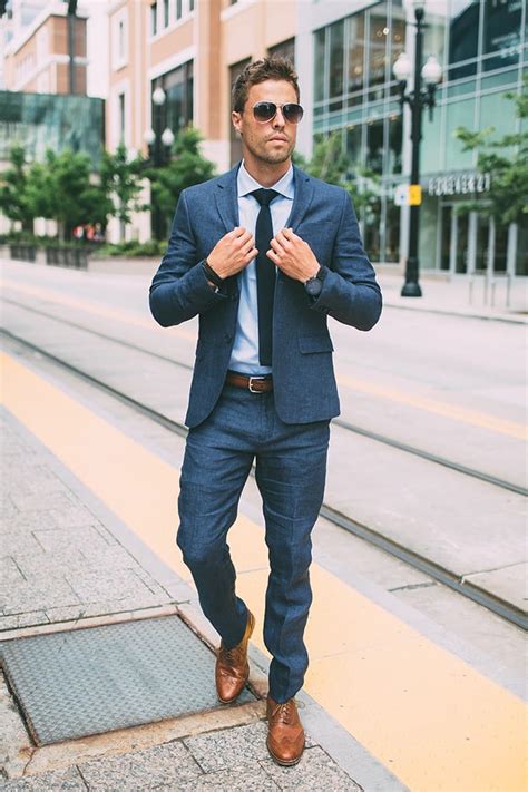 matching blue suit with brown shoes.